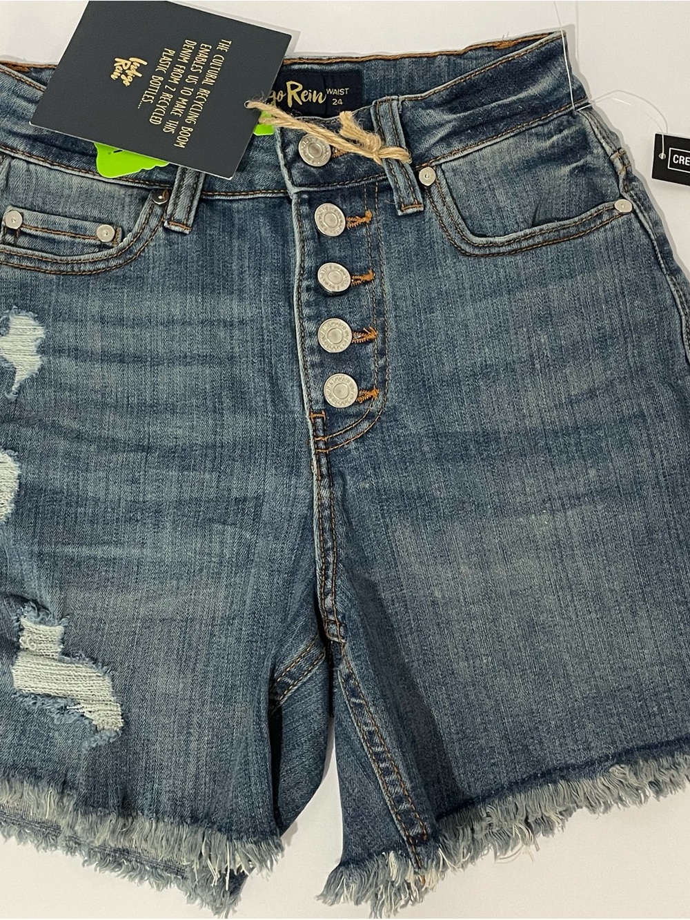 Indigo Rein Mid- Rise Distressed Blue Denim Shorts - Picture 2 of 12